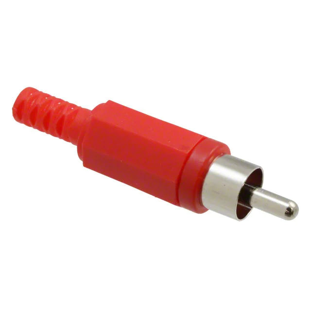 Rdeči moški RCA/Cinch vtikač za vgradnjo na kabel do 7 mm.