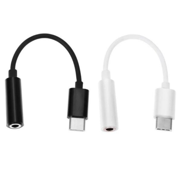 USB-C moški na 3,5-milimetrski ženski avdio adapter; prikazani sta črna in bela izvedba.