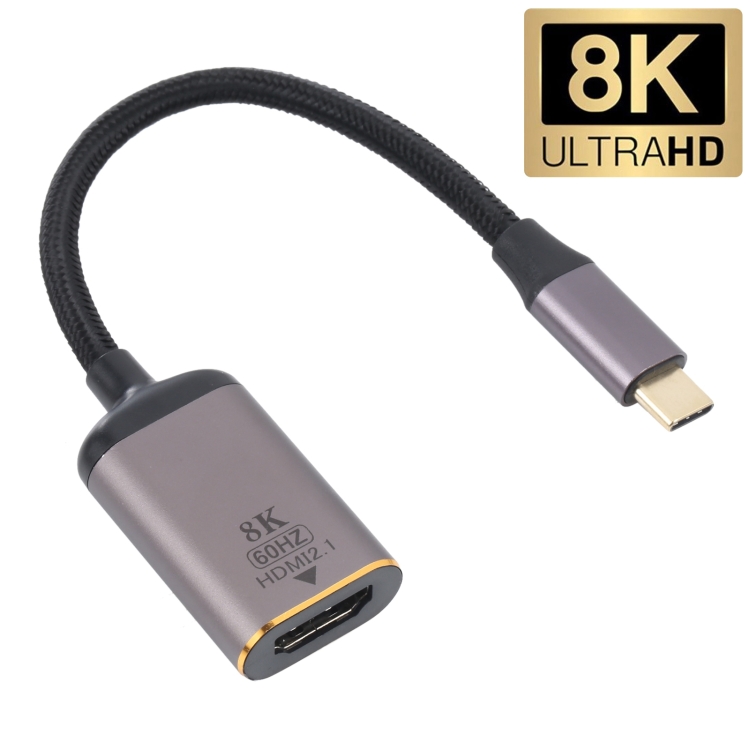 USB-C moški na HDMI ženski adapter; na ohišju je označena podpora 8K.