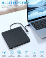 Črn zunanji zapisovalnik EDD34, priključen s kablom USB na prenosni računalnik.