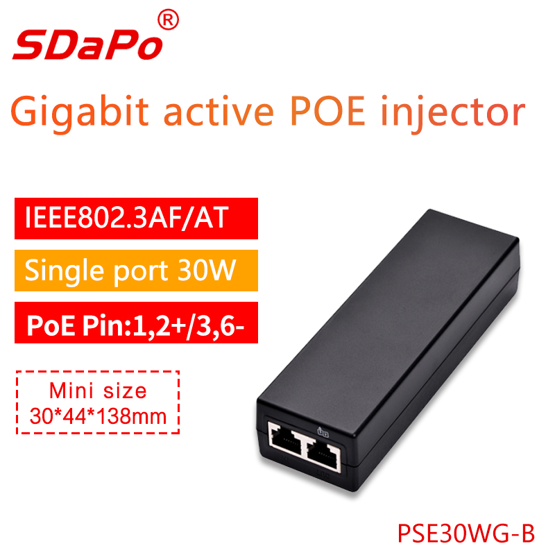 A-Ž SDAPO PSE30WGB PoE injektor – sprednji pogled SDAPO PSE30WGB PoE injektor 30 W 2,5 Gb/s
