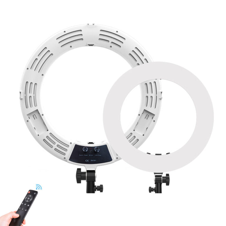 LED obročna luč (ring light) 18″, 90 W, s stojalom – bela
