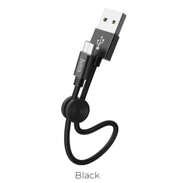 Kratek Micro-USB kabel Hoco X35 – črna izvedba 25 cm s sponko