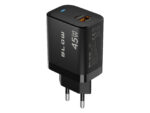 USB-C polnilnik BLOW 76-033 črn, pogled na izhoda USB-C in USB-A
