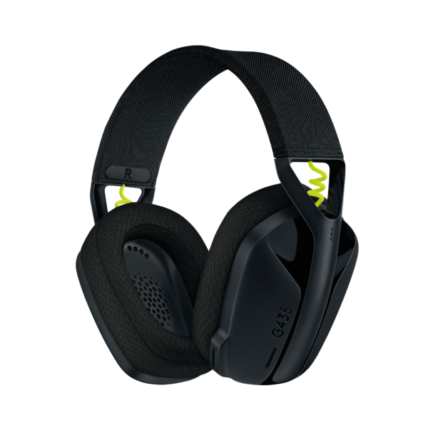 Logitech G435 črne brezžične gaming slušalke z neonsko rumenimi detajli