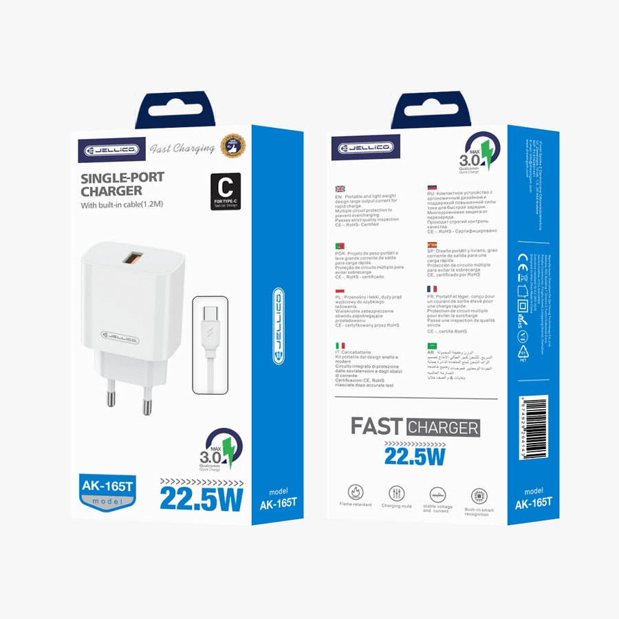 Polnilnik Jellico AK-165T bel, 22,5 W, embalaža kompleta s kablom USB-C