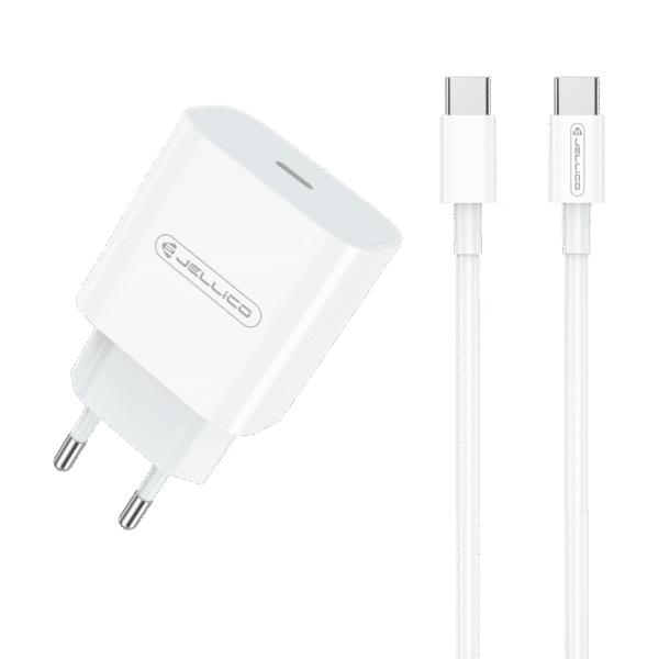 USB-C polnilnik Jellico AK-180 bel, 20 W, s kablom USB-C na USB-C
