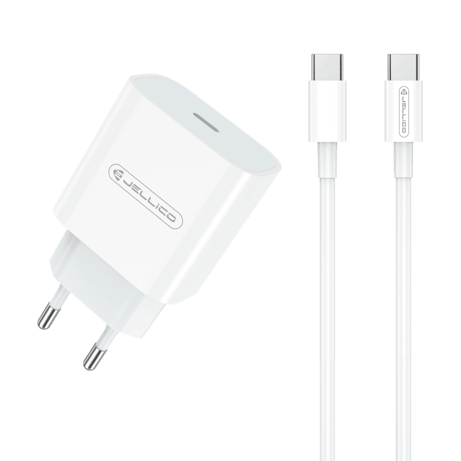 USB-C polnilnik Jellico AK-180 bel, 20 W, s kablom USB-C na USB-C