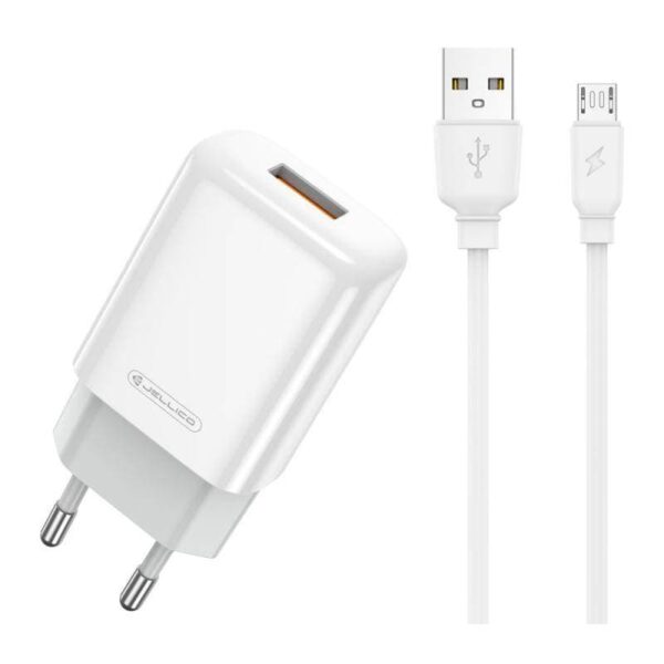 Polnilnik Jellico EU01 bel, 12 W, s kablom USB-A na Micro-USB
