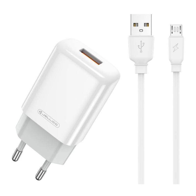 Polnilnik Jellico EU01 bel, 12 W, s kablom USB-A na Micro-USB