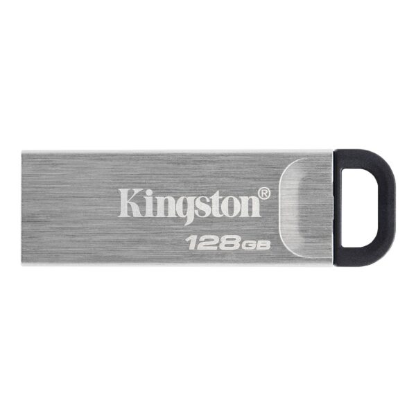 USB ključ Kingston Kyson 128 GB, srebrno kovinsko ohišje s črno zanko