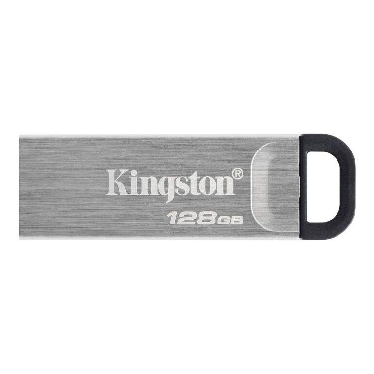 USB ključ Kingston Kyson 128 GB, srebrno kovinsko ohišje s črno zanko