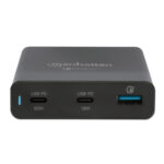 Priključki postaje Manhattan 102223: USB-C 60 W, USB-C 18 W in USB-A 18 W