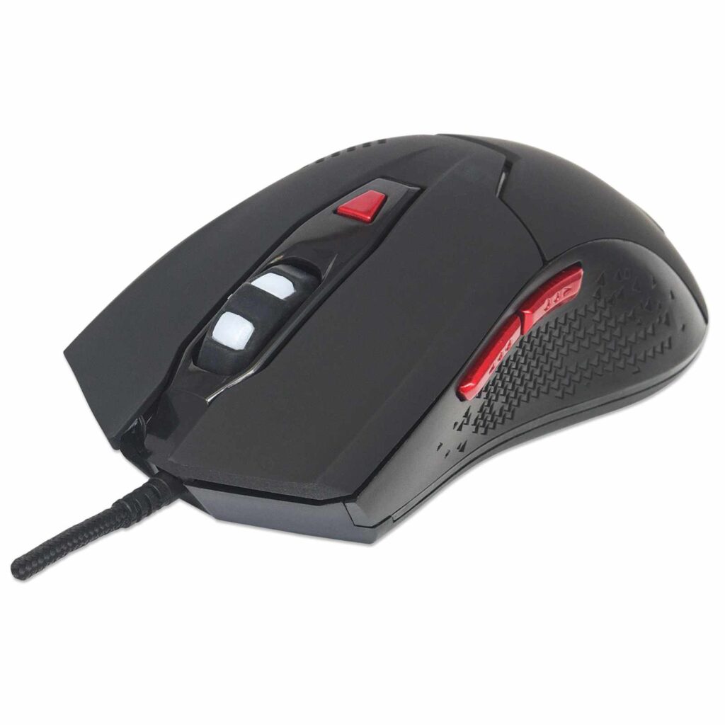Črna žična gaming miška Manhattan 176071 z rdečimi stranskimi gumbi
