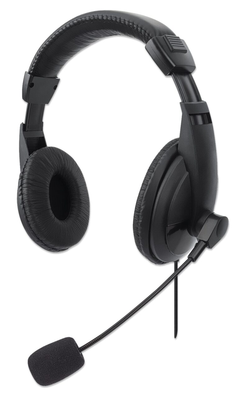 Črne stereo USB-A slušalke Manhattan 179881 z nastavljivim mikrofonom