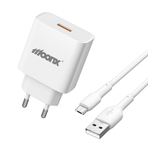 Polnilnik MOONX MC05 bel, 22,5 W, s kablom USB-A na Micro-USB