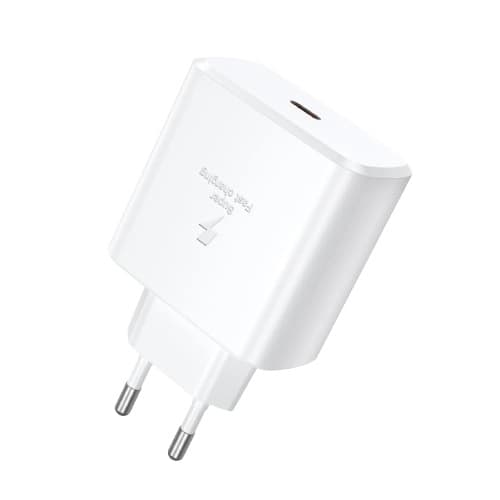 USB-C polnilnik MOONX MC08 bel, 45 W, pogled na priključek in evropski vtič