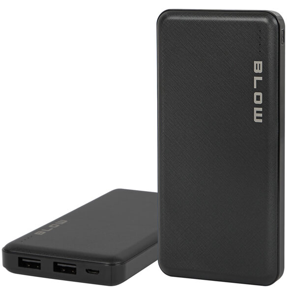 Powerbank BLOW PB10A 10.000 mAh, črn pogled od spredaj in izhod USB-A