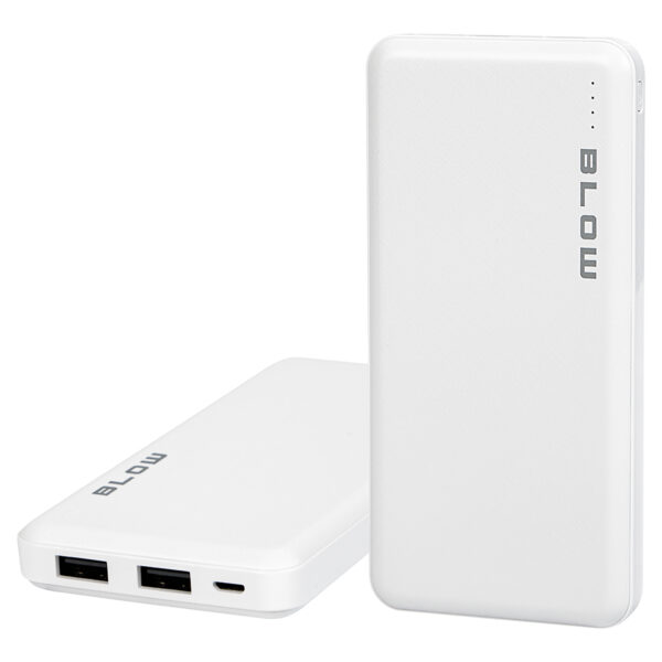 Powerbank BLOW PB10A 10.000 mAh, bel, pogled od spredaj in od zadaj