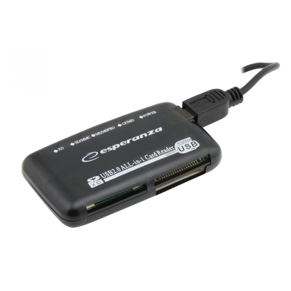 Čitalnik pomnilniških kartic Esperanza EA129 z režami za različne formate in priključkom USB-A