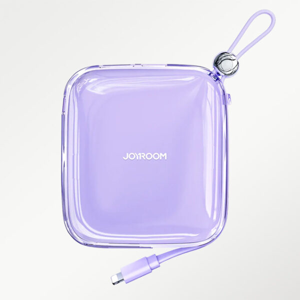Powerbank Joyroom JR-L003 vijoličen, sprednja stran in vgrajeni kabli