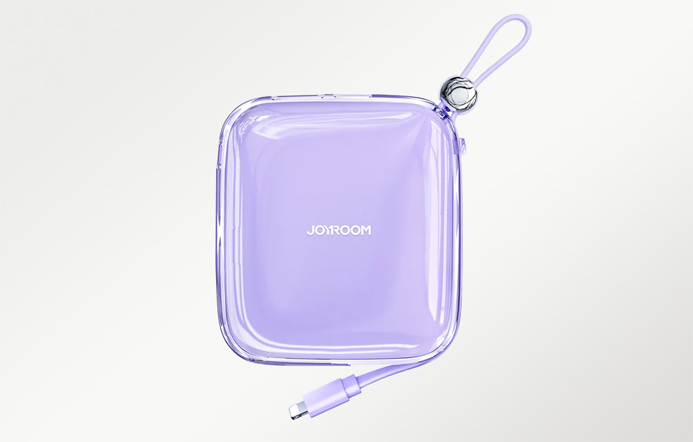 Powerbank Joyroom JR-L003 vijoličen, sprednja stran in vgrajeni kabli