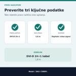 DVI-D 24+1 kabel C58DFL – preverjanje priključkov in dolžine 1,8 m