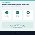 Napajalni kabel IEC C7 N1-5L – preverjanje priključkov Europlug in IEC C7 ter dolžine 5 m
