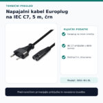 Napajalni kabel IEC C7 N1-5L – tehnični podatki in preverjene lastnosti
