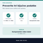Komponentni video kabel V12-3CL – preverjanje šestih RCA vtičev, barv kanalov in dolžine 3 m