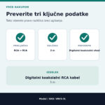 Digitalni koaksialni RCA kabel VBV3-3L – preverjanje RCA priključkov in dolžine 3 m