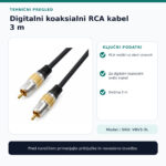 Digitalni koaksialni RCA kabel VBV3-3L – tehnični podatki in preverjene lastnosti